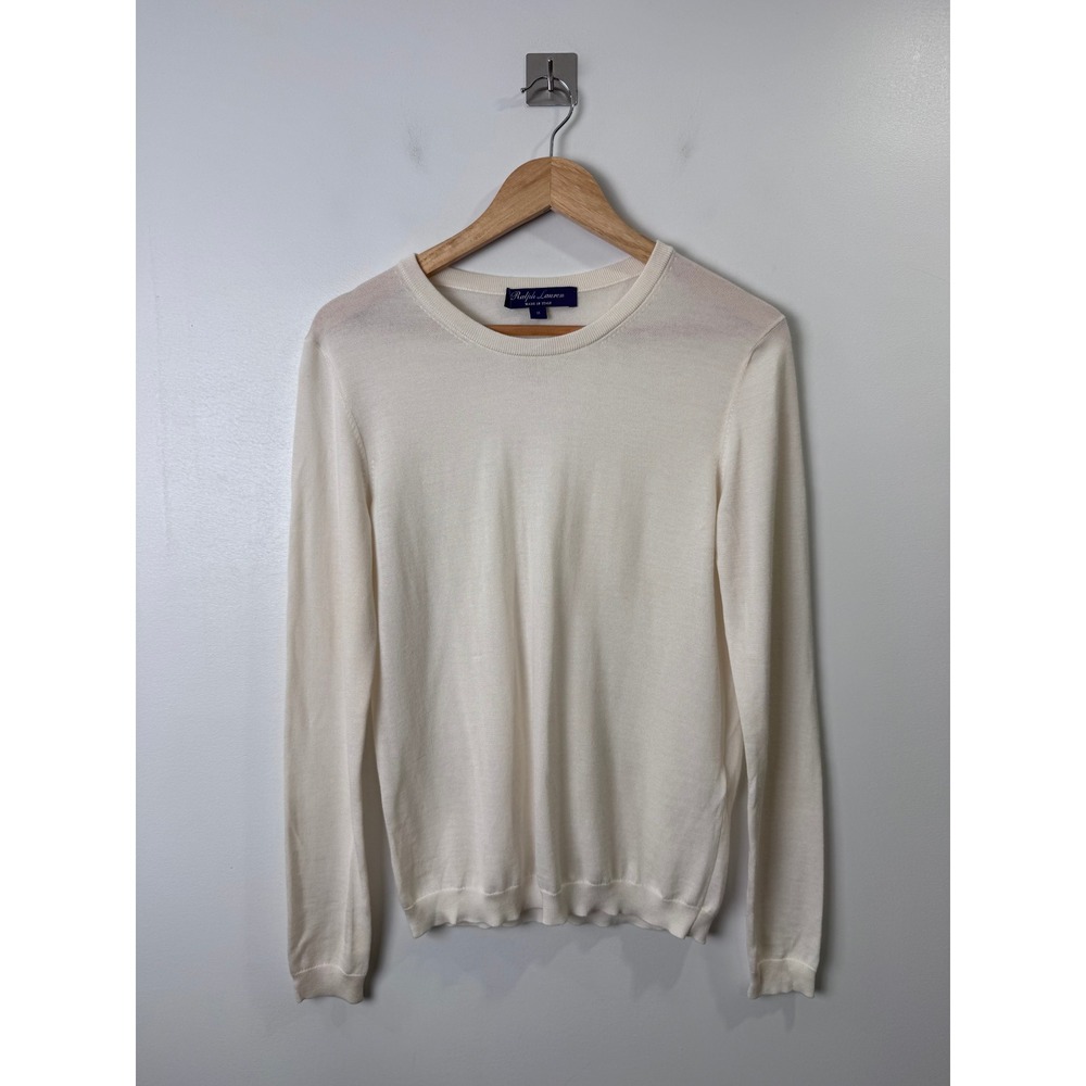 Ralph Lauren Purple Label Women Cream Cashmere Crew Neck Sweater Medium